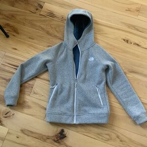 North Face Women Fleece Lined Hoodie SWEATER Jacket Gray XS